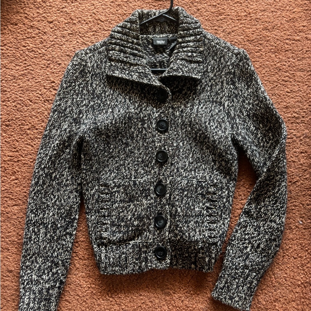 Massimo Black and Gray Chunky Knit Cardigan
